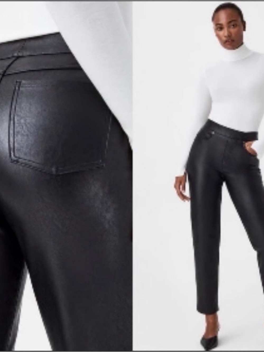 SPANX Faux Leather Ankle Crop Jeans in Black